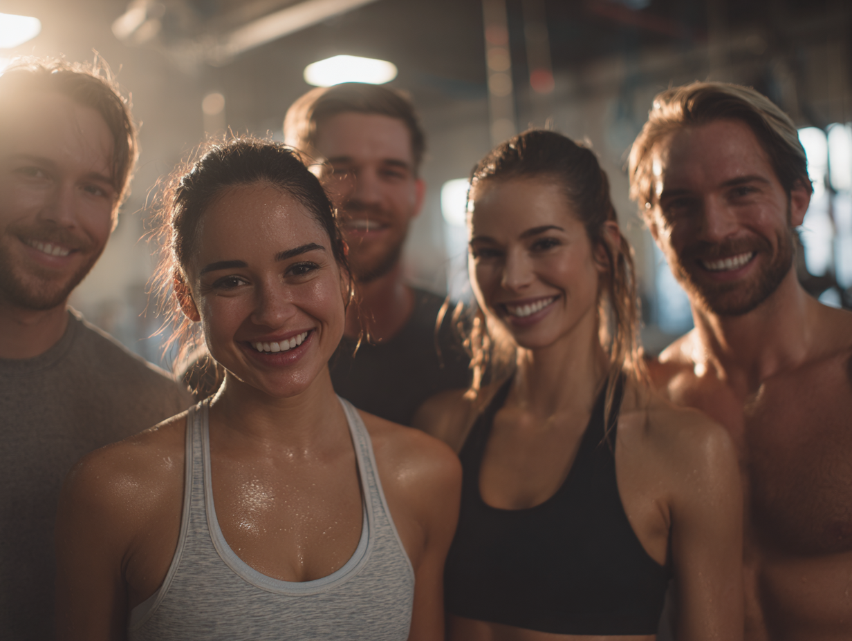 Група людей різного віку після успішного тренування